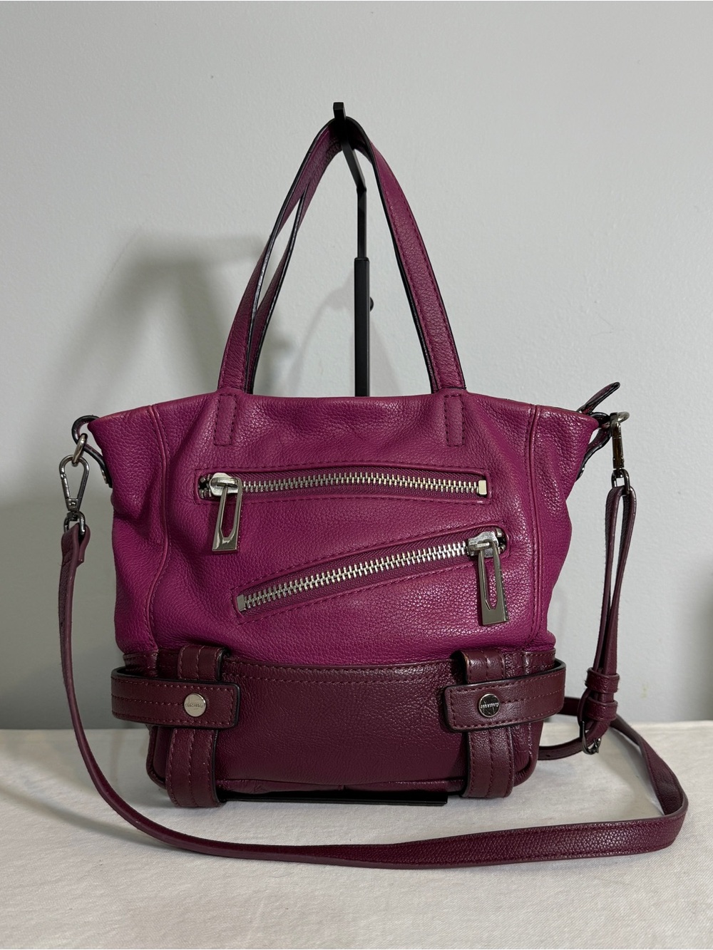 Sanctuary Leather Crossbody Bag Satchel Magenta Burgundy w/ Replacement Strap